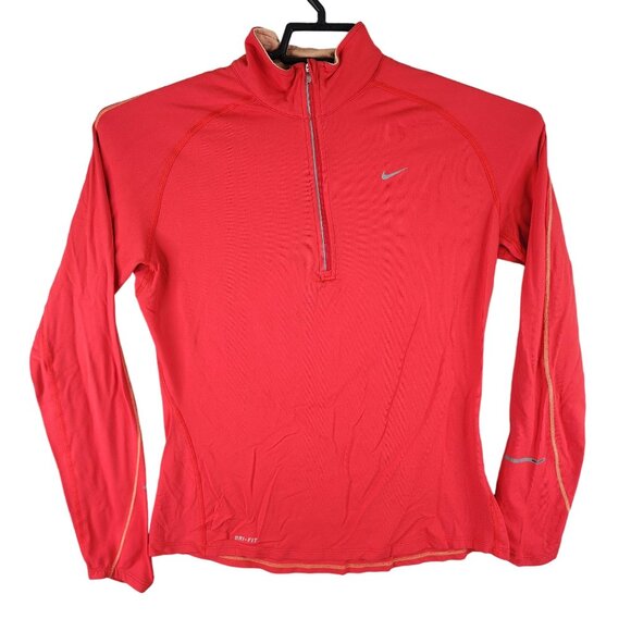 Womens Red Nike Element Dri-Fit Athletic Shirt Long Sleeve 1/2 Zip Long Sleeve L - Picture 1 of 14
